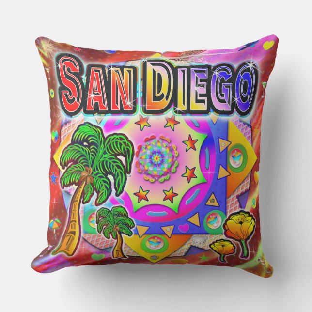San Diego Tropische Vrienden Pillow Buitenkussen (Voorkant)
