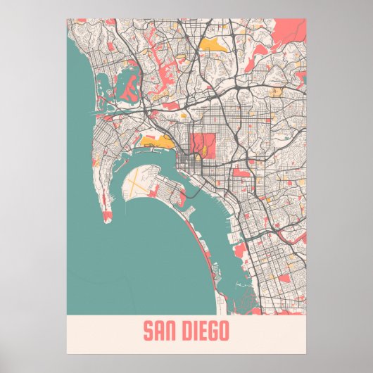 San Diego - United States Chalk City Map Poster (Voorkant)