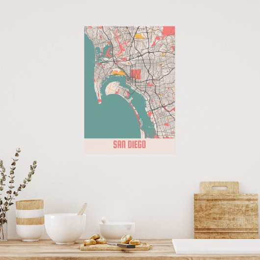 San Diego - United States Chalk City Map Poster (Keuken)