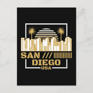 San Diego USA Retro Silhouette Reisontwerp Briefkaart