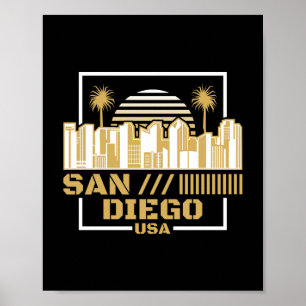 San Diego USA Retro Silhouette Reisontwerp Poster