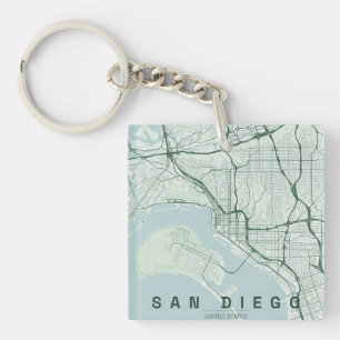 San Diego USA Stadsplattegrond Minimaal Design Sleutelhanger