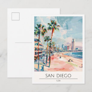 San Diego USA Vintage Kunst Illustratie Reizen Briefkaart
