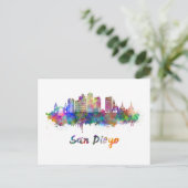 San Diego V2 skyline in waterverf Briefkaart (Staand voorkant)
