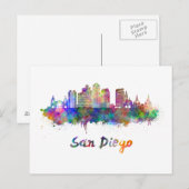 San Diego V2 skyline in waterverf Briefkaart (Voorkant / Achterkant)