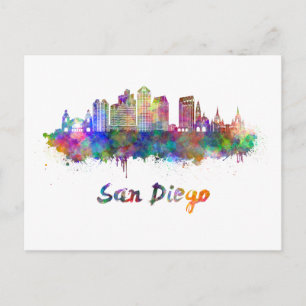 San Diego V2 skyline in waterverf Briefkaart