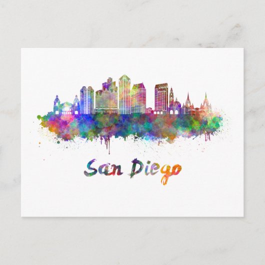 San Diego V2 skyline in waterverf Briefkaart (Voorkant)