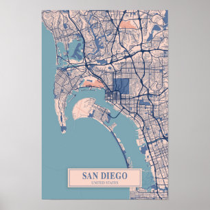 San Diego Verenigde Staten Winderige Stad Kaart Re Poster