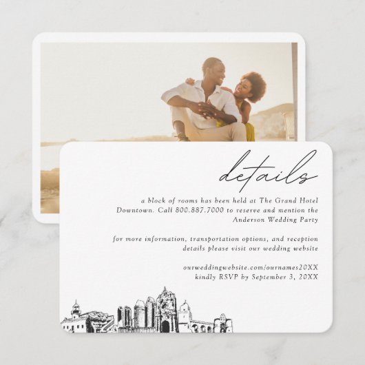 San Diego Wedding Hotel Kamer Blok Details Informatiekaartje (Voorkant / Achterkant)