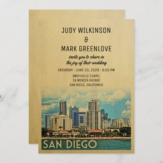 San Diego Wedding Invitation Middeleeuwen Kaart (Voorkant / Achterkant)