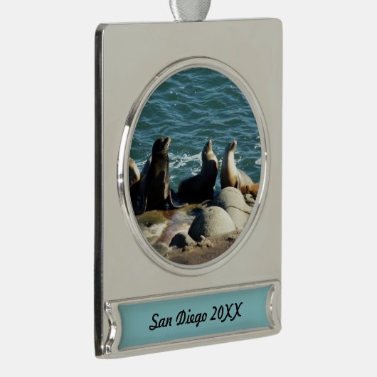 San Diego Zee Lions Verzilverd Banner Ornament (Rechts)