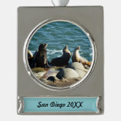 San Diego Zee Lions Verzilverd Banner Ornament (Voorkant)