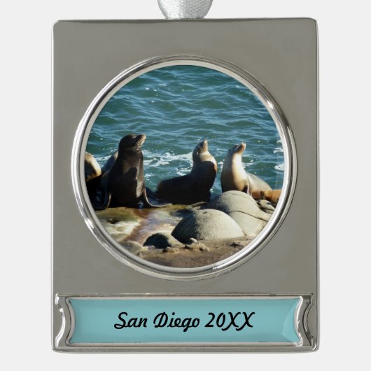 San Diego Zee Lions Verzilverd Banner Ornament (Voorkant)