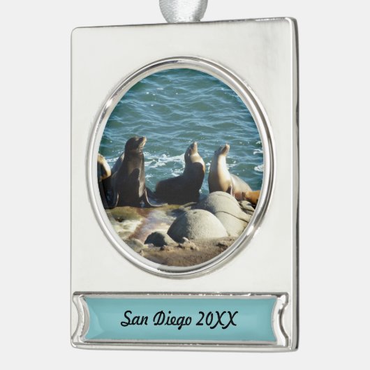 San Diego Zee Lions Verzilverd Banner Ornament (Links)