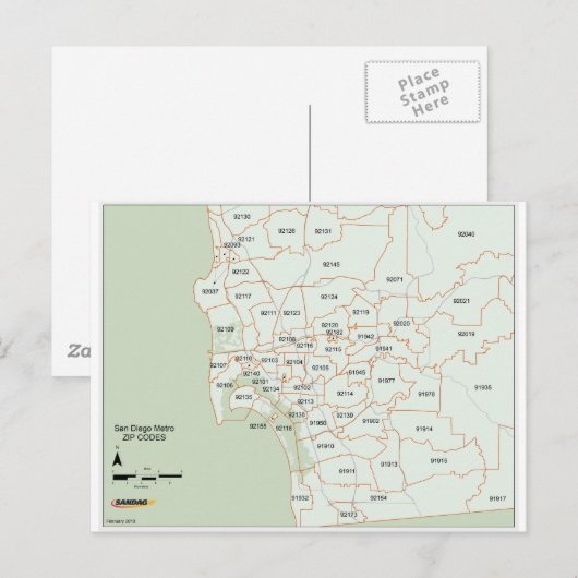 San Diego Zip-codekaart Briefkaart (Voorkant / Achterkant)