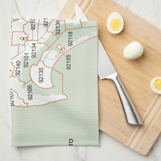 San Diego Zip-codekaart Theedoek (Quarter Fold)