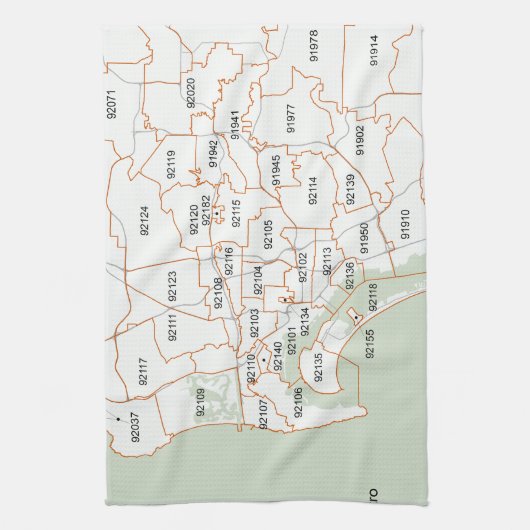 San Diego Zip-codekaart Theedoek (Verticaal)