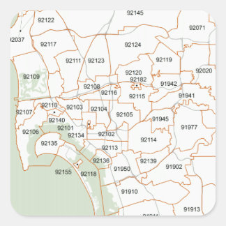 San Diego Zip-codekaart Vierkante Sticker