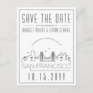 San Fran bruiloft   Gestileerde skyline De datum o Briefkaart