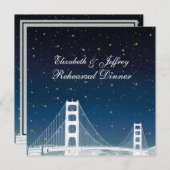 San Fran Skyline Etched Blue Star Rehearsal Dinner Kaart (Voorkant / Achterkant)