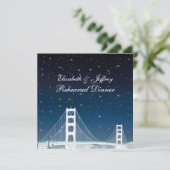 San Fran Skyline Etched Blue Star Rehearsal Dinner Kaart (Staand voorkant)