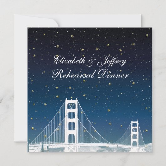 San Fran Skyline Etched Blue Star Rehearsal Dinner Kaart (Voorkant)