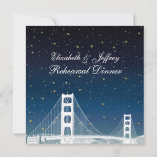 San Fran Skyline Etched Blue Star Rehearsal Dinner Kaart