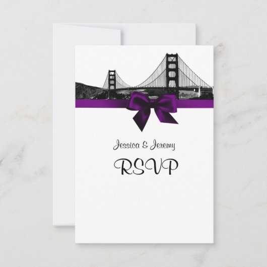 San Fran Skyline Etched BW Paars RSVP Menu (Voorkant)