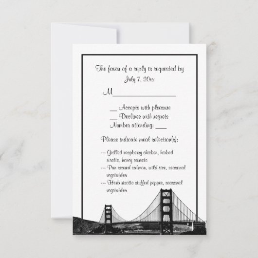 San Fran Skyline Etched BW Paars RSVP Menu (Achterkant)