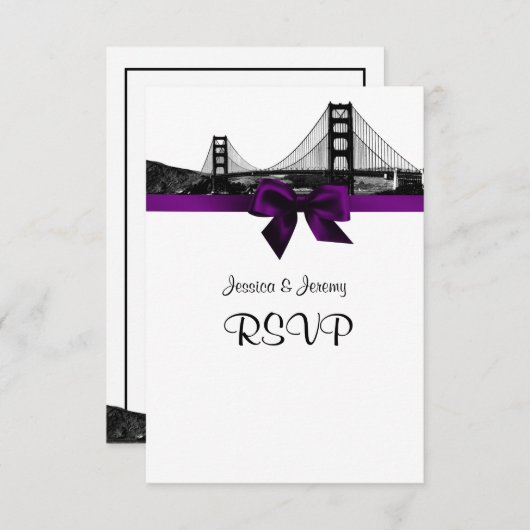 San Fran Skyline Etched BW Paars RSVP Menu (Voorkant / Achterkant)