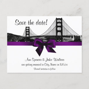 San Fran Skyline Etched BW Paars Save the Date Aankondigingskaart
