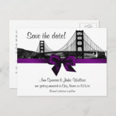 San Fran Skyline Etched BW Paars Save the Date Aankondigingskaart (Voorkant / Achterkant)