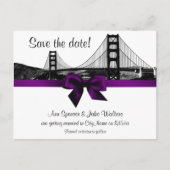 San Fran Skyline Etched BW Paars Save the Date Aankondigingskaart (Voorkant)