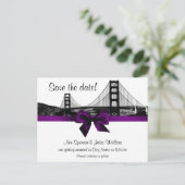 San Fran Skyline Etched BW Paars Save the Date Aankondigingskaart (Staand voorkant)