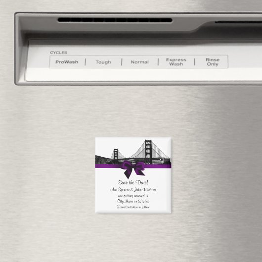 San Fran Skyline Etched BW Paars Save the Date Magneet (Insitu (Vaatwasser))