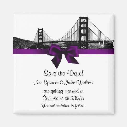 San Fran Skyline Etched BW Paars Save the Date Magneet (Voorkant)