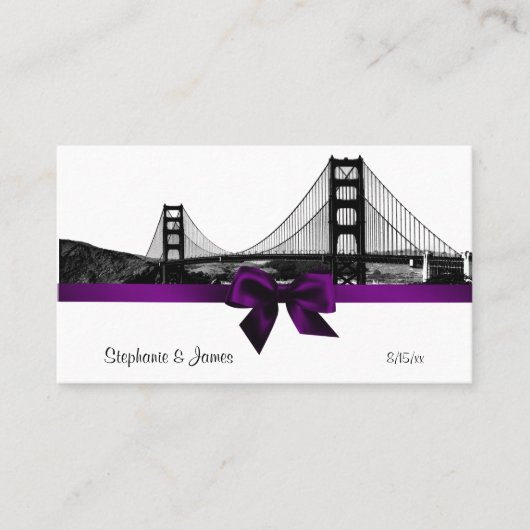 San Fran Skyline Etched BW Paarse Place Cards #2 Plaatskaartje (Voorkant)