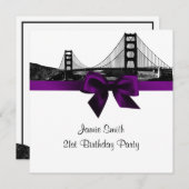 San Fran Skyline Etched BW Paarse SQ Verjaardag Kaart (Voorkant / Achterkant)