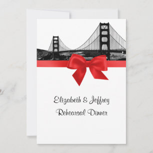 San Fran Skyline Etched BW Red Rehearsal Dinner Kaart