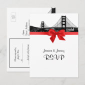 San Fran Skyline Etched BW Red RSVP 1 Uitnodiging Briefkaart (Voorkant / Achterkant)