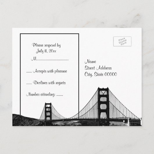 San Fran Skyline Etched BW Red RSVP 1 Uitnodiging Briefkaart (Achterkant)