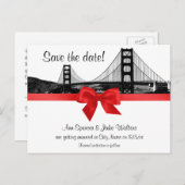 San Fran Skyline Etched BW Red Save the Date Aankondigingskaart (Voorkant / Achterkant)