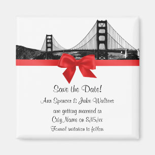 San Fran Skyline Etched BW Red Save the Date Magneet