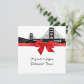San Fran Skyline Etched BW Red SQ Rehearsal Dinner Kaart (Staand voorkant)