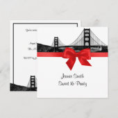 San Fran Skyline Etched BW Red Sweet Sixteen SQ Kaart (Voorkant / Achterkant)