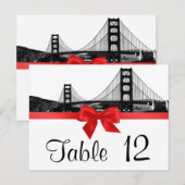 San Fran Skyline Etched BW Red Table Number Briefkaart (Voorkant / Achterkant)