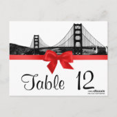 San Fran Skyline Etched BW Red Table Number Briefkaart (Achterkant)