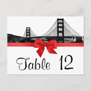 San Fran Skyline Etched BW Red Table Number Briefkaart
