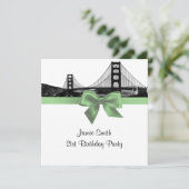 San Fran Skyline Etched BW Sage Groene SQ Verjaard Kaart (Staand voorkant)