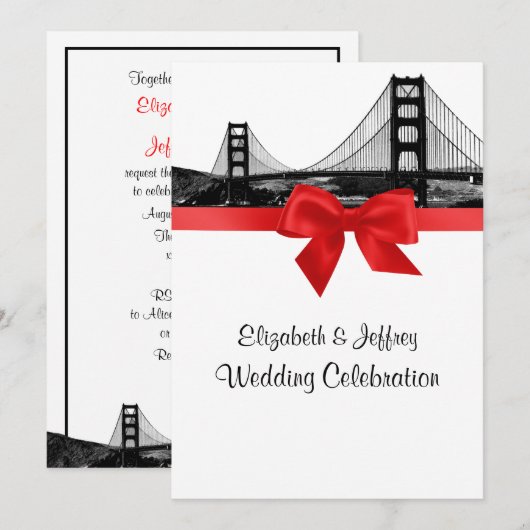 San Fran skyline geëtst BW rode bruiloft Kaart (Voorkant / Achterkant)